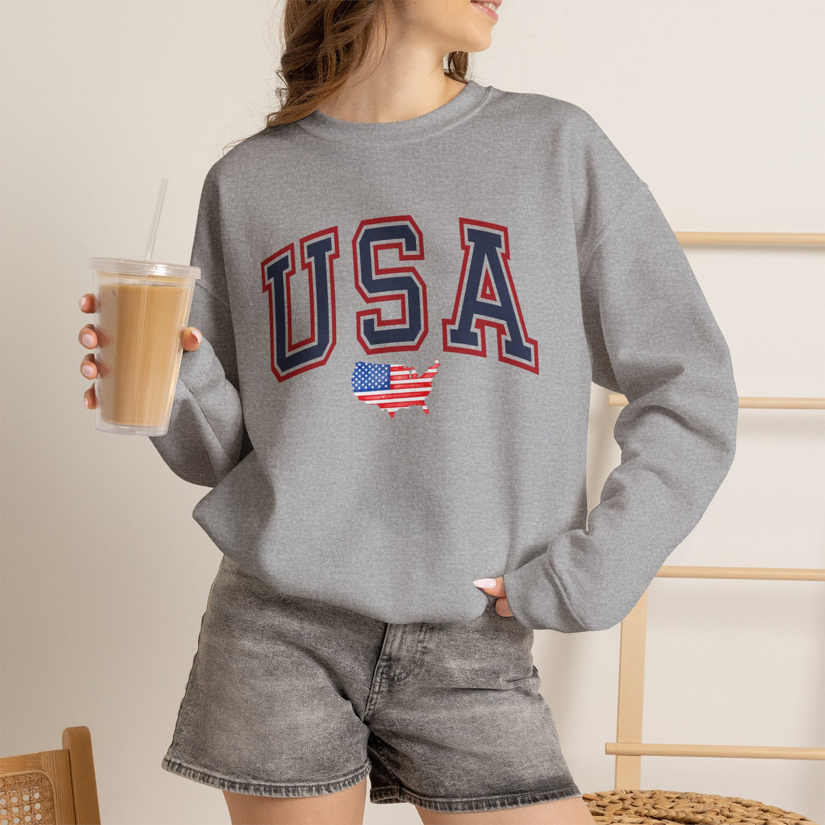 USA Flag Sweatshirt Premium Design SKIALFA Unisex