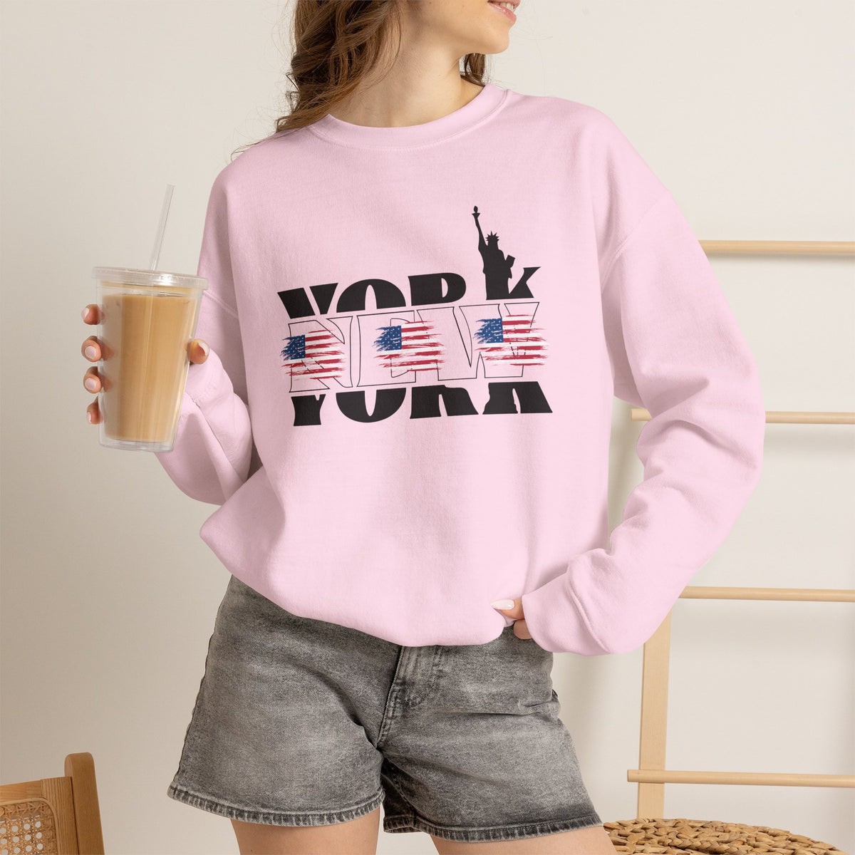 New York American Flag Sweatshirt Premium Design SKIALFA Unisex