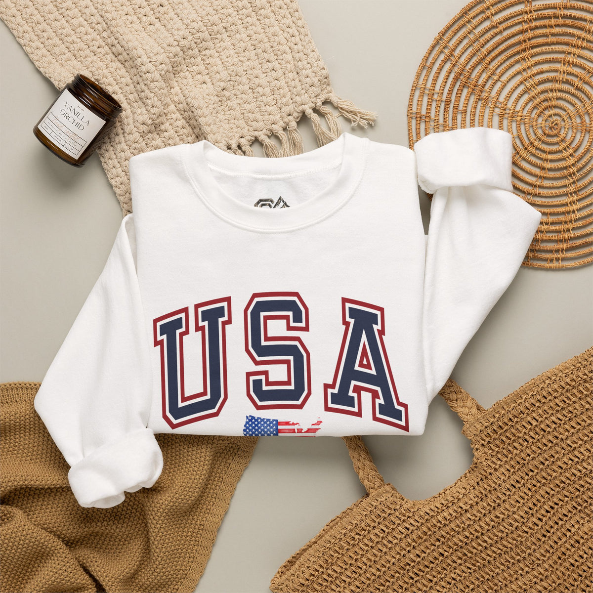 USA Flag Sweatshirt Premium Design SKIALFA Unisex