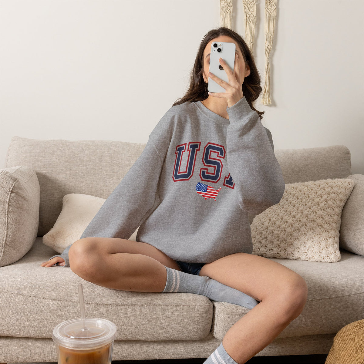USA Flag Sweatshirt Premium Design SKIALFA Unisex