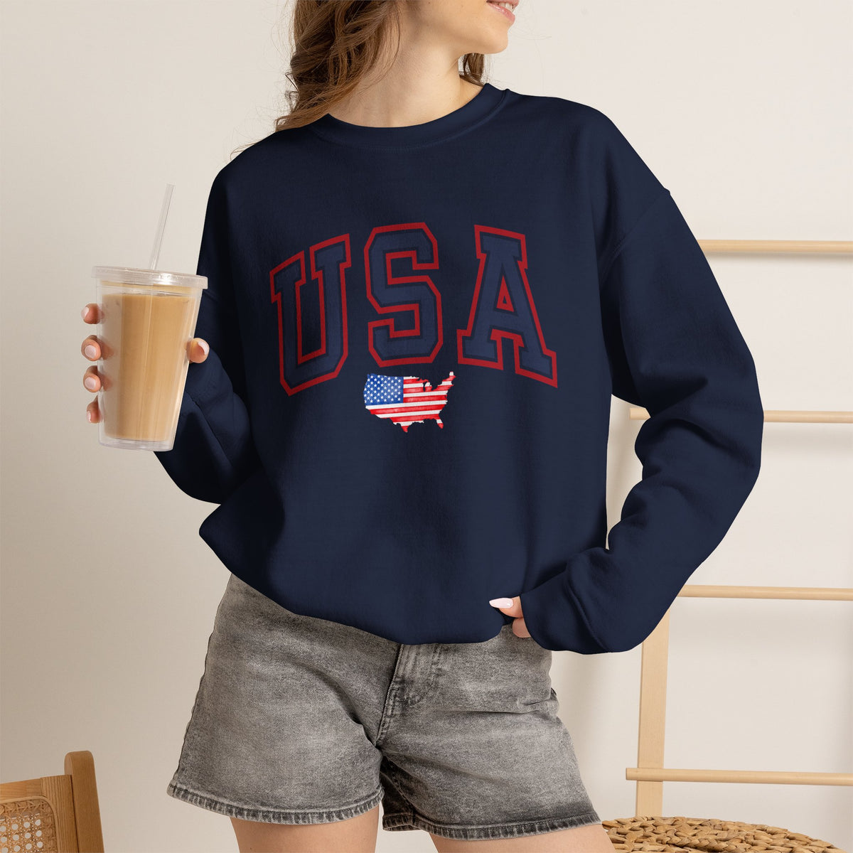 USA Flag Sweatshirt Premium Design SKIALFA Unisex