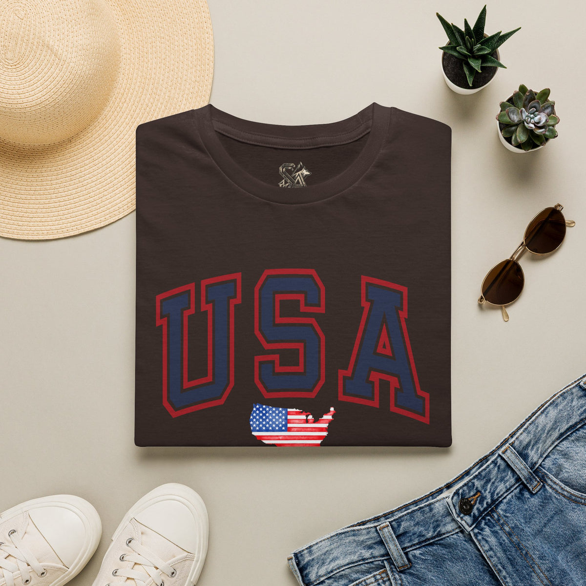 USA Flag T-Shirt Premium Design SKIALFA Unisex
