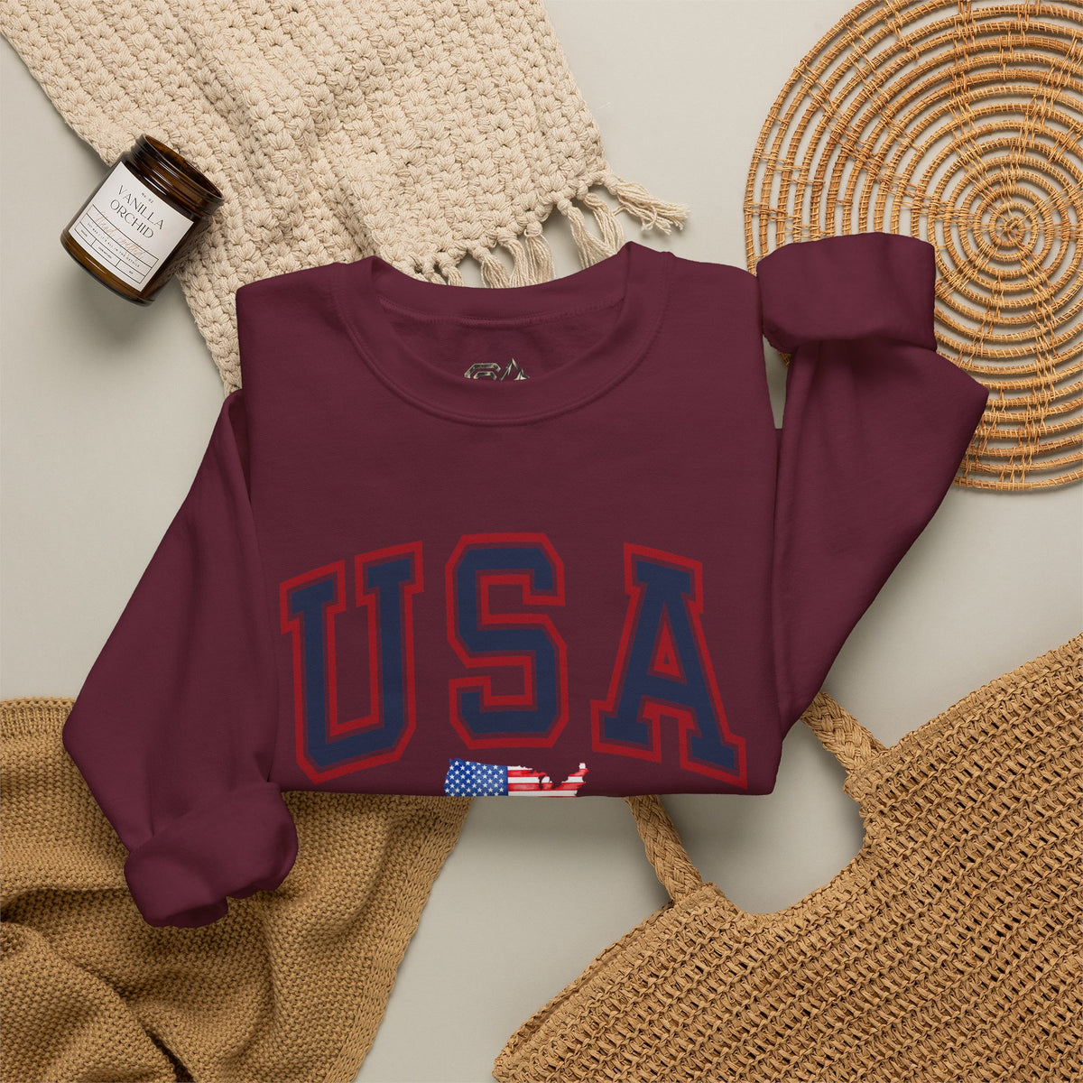 USA Flag Sweatshirt Premium Design SKIALFA Unisex