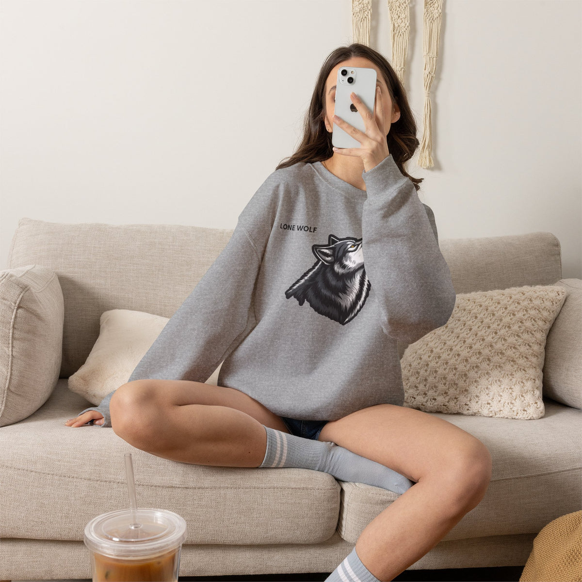 LONE WOLF Sweatshirt Premium Design SKIALFA Unisex