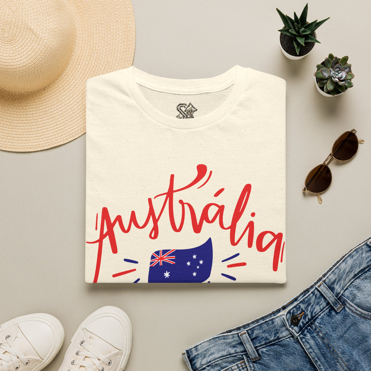 Australia Script Flag T-Shirt Premium Design SKIALFA Unisex