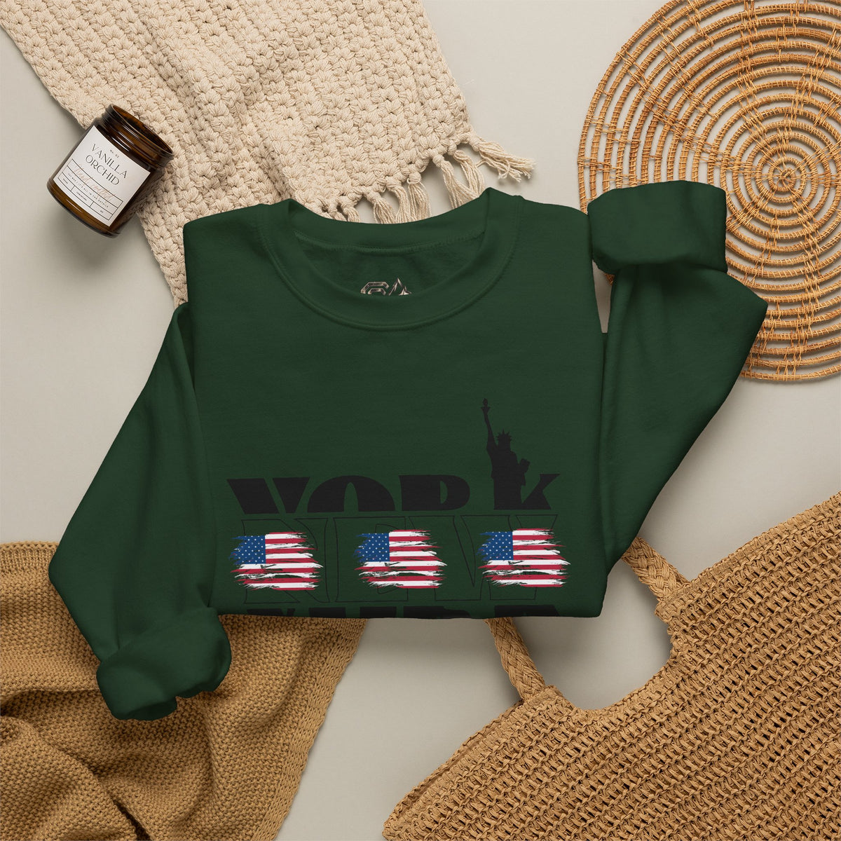 New York American Flag Sweatshirt Premium Design SKIALFA Unisex