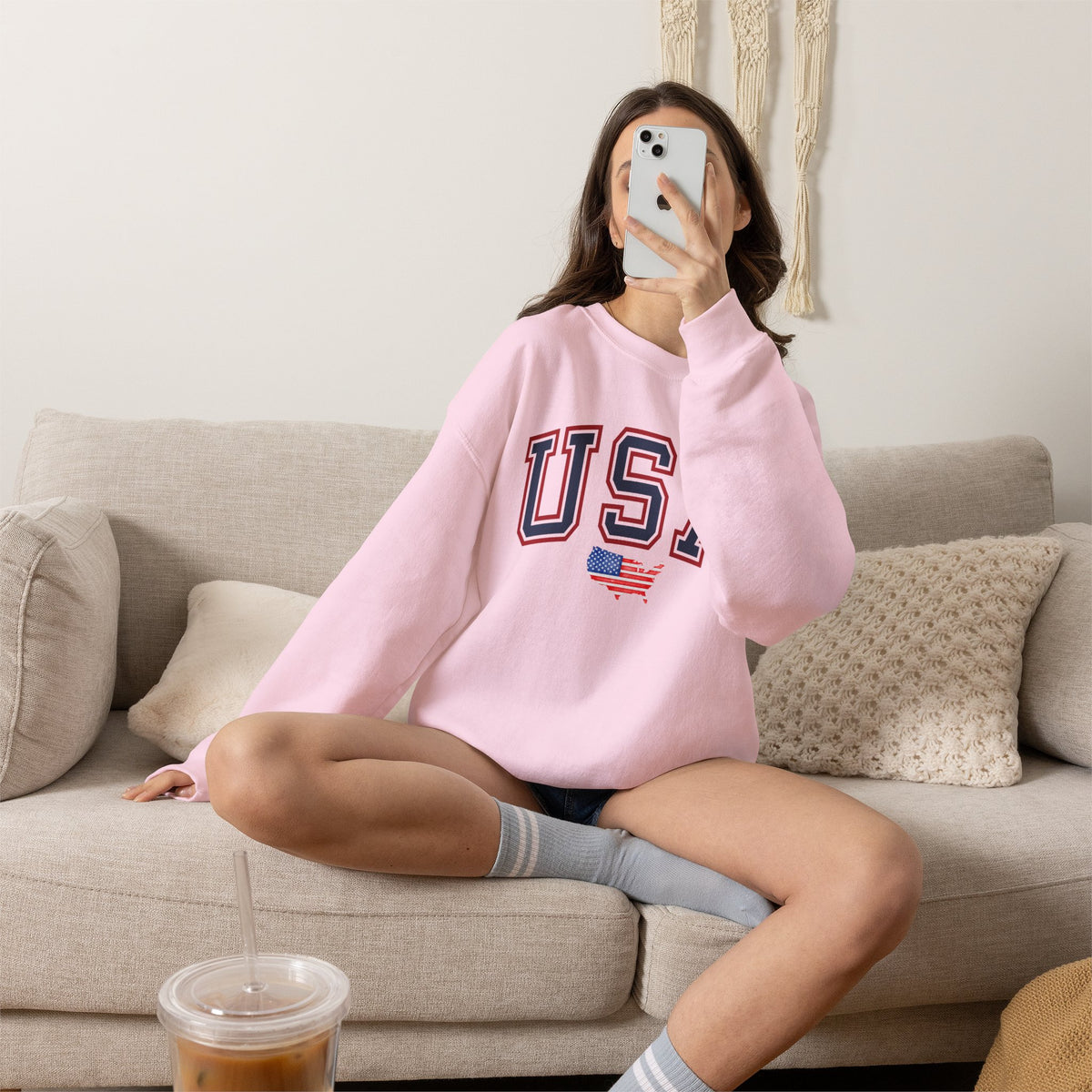 USA Flag Sweatshirt Premium Design SKIALFA Unisex