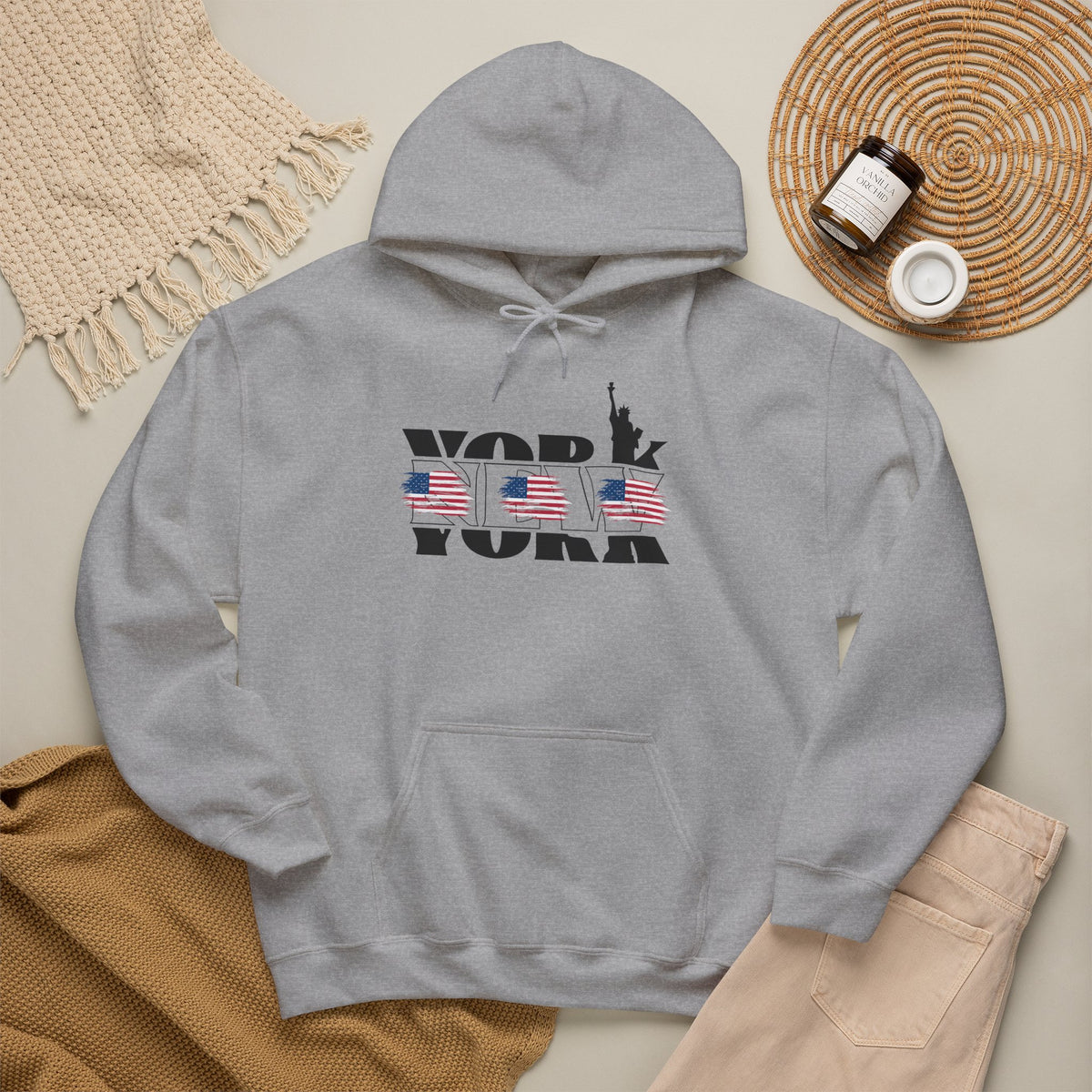 NEW YORK USA Flag Hoodie Premium Design SKIALFA Unisex
