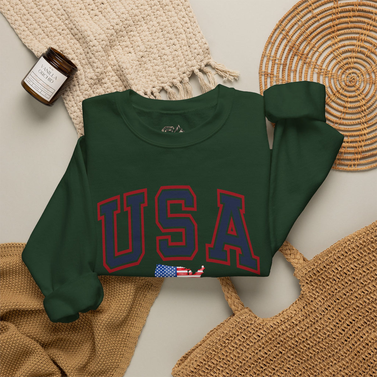 USA Flag Sweatshirt Premium Design SKIALFA Unisex