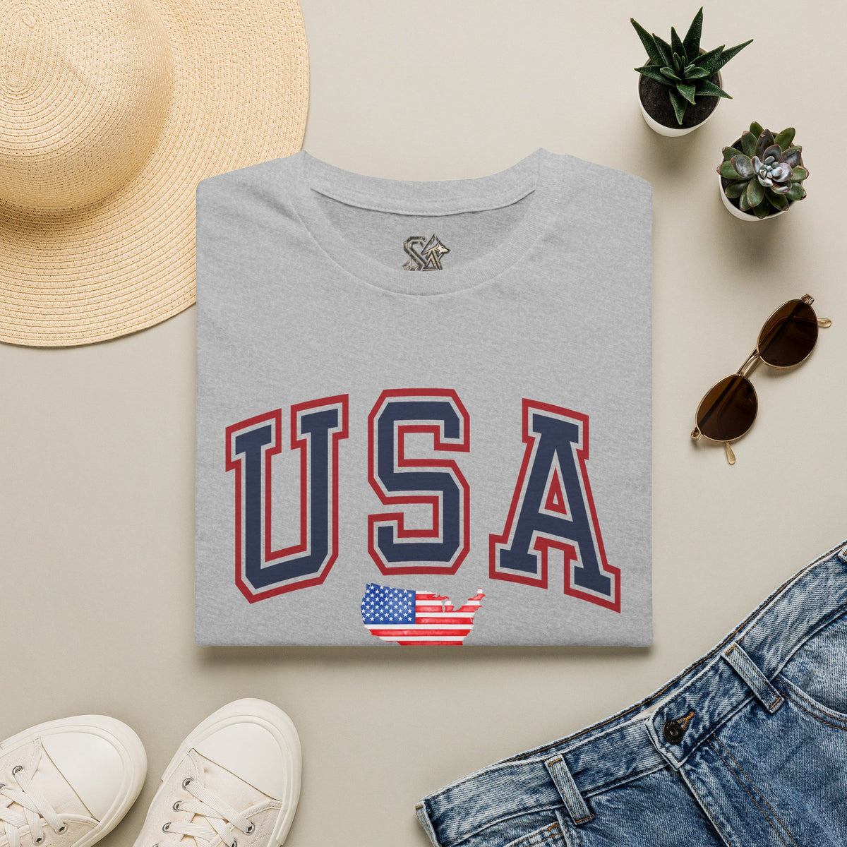 USA Flag T-Shirt Premium Design SKIALFA Unisex