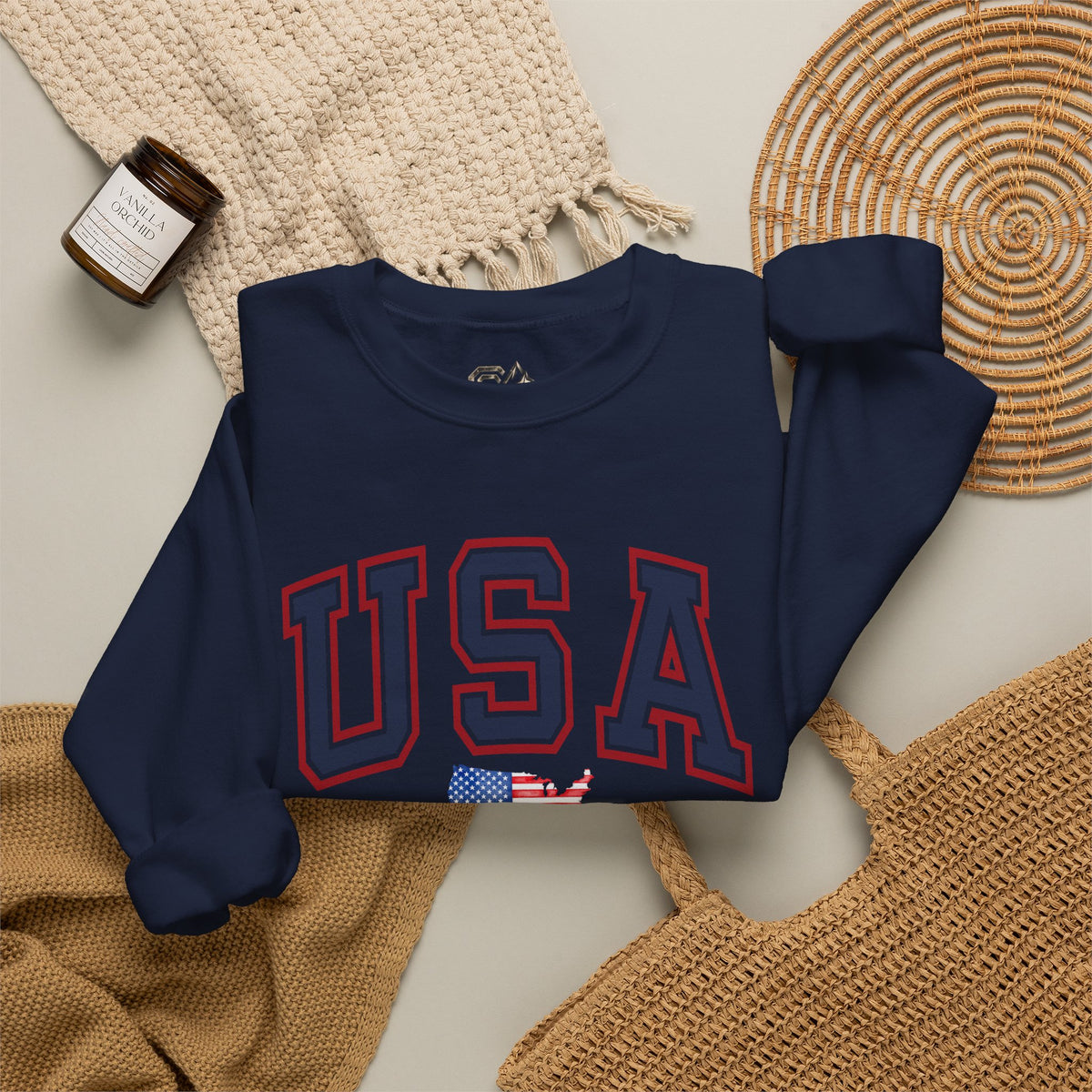 USA Flag Sweatshirt Premium Design SKIALFA Unisex