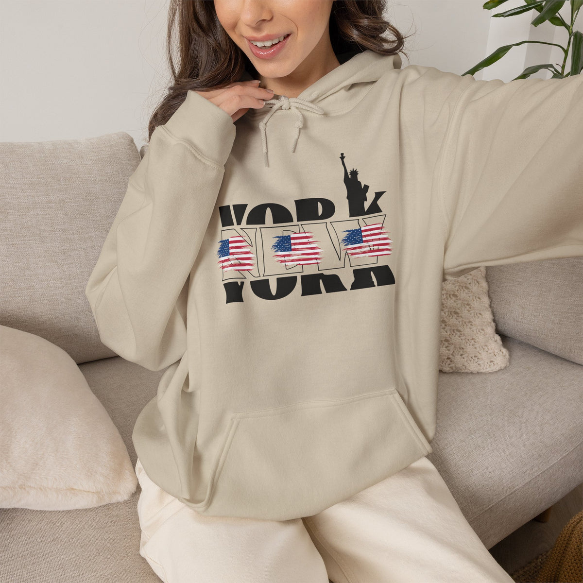 NEW YORK USA Flag Hoodie Premium Design SKIALFA Unisex