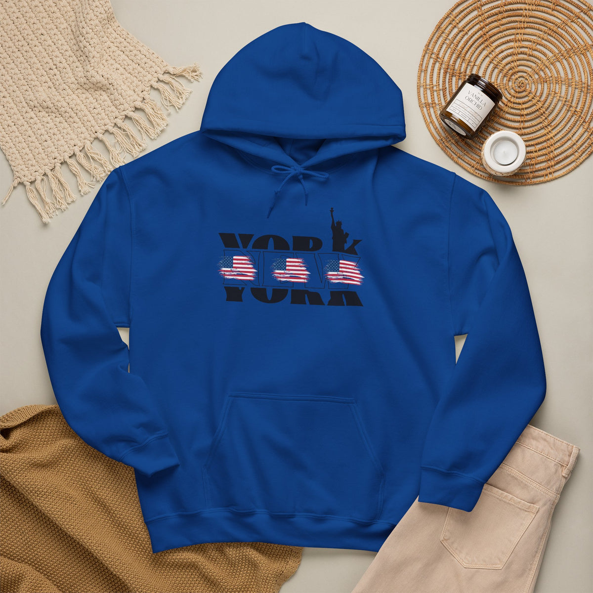 NEW YORK USA Flag Hoodie Premium Design SKIALFA Unisex