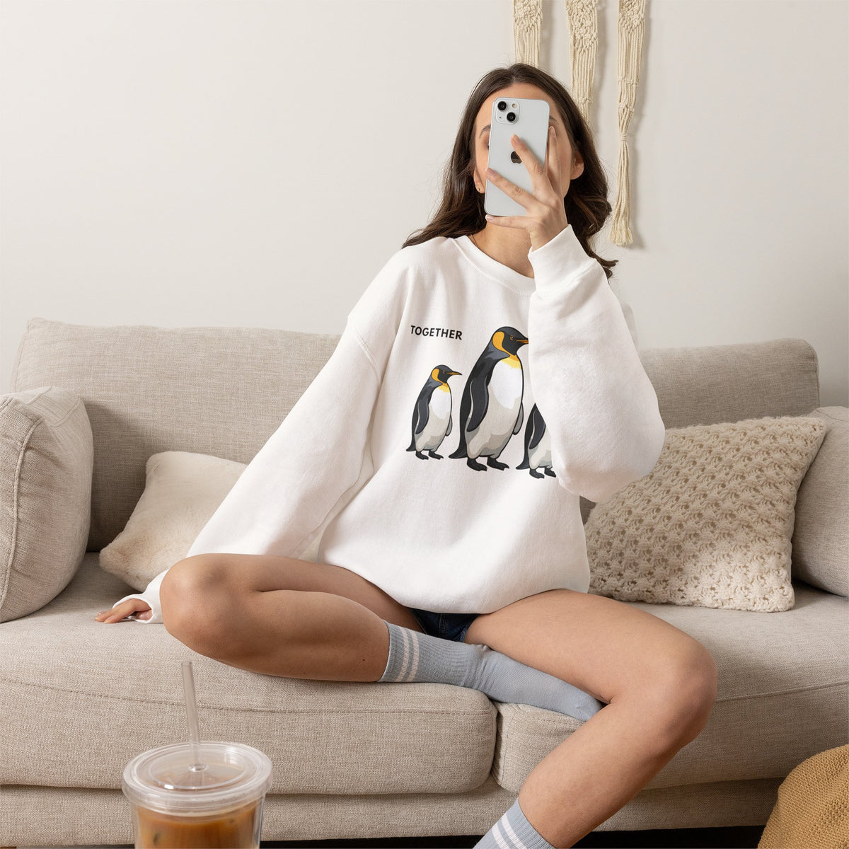 TOGETHER Penguin Sweatshirt Premium Design SKIALFA Unisex