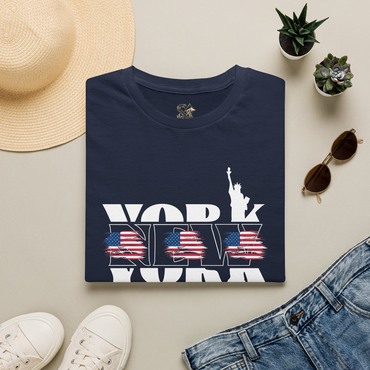 New York American Flag T-Shirt Premium Design SKIALFA Unisex