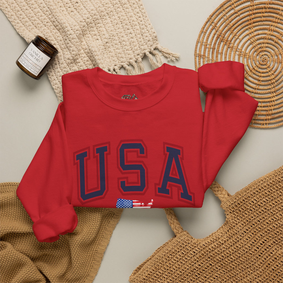 USA Flag Sweatshirt Premium Design SKIALFA Unisex