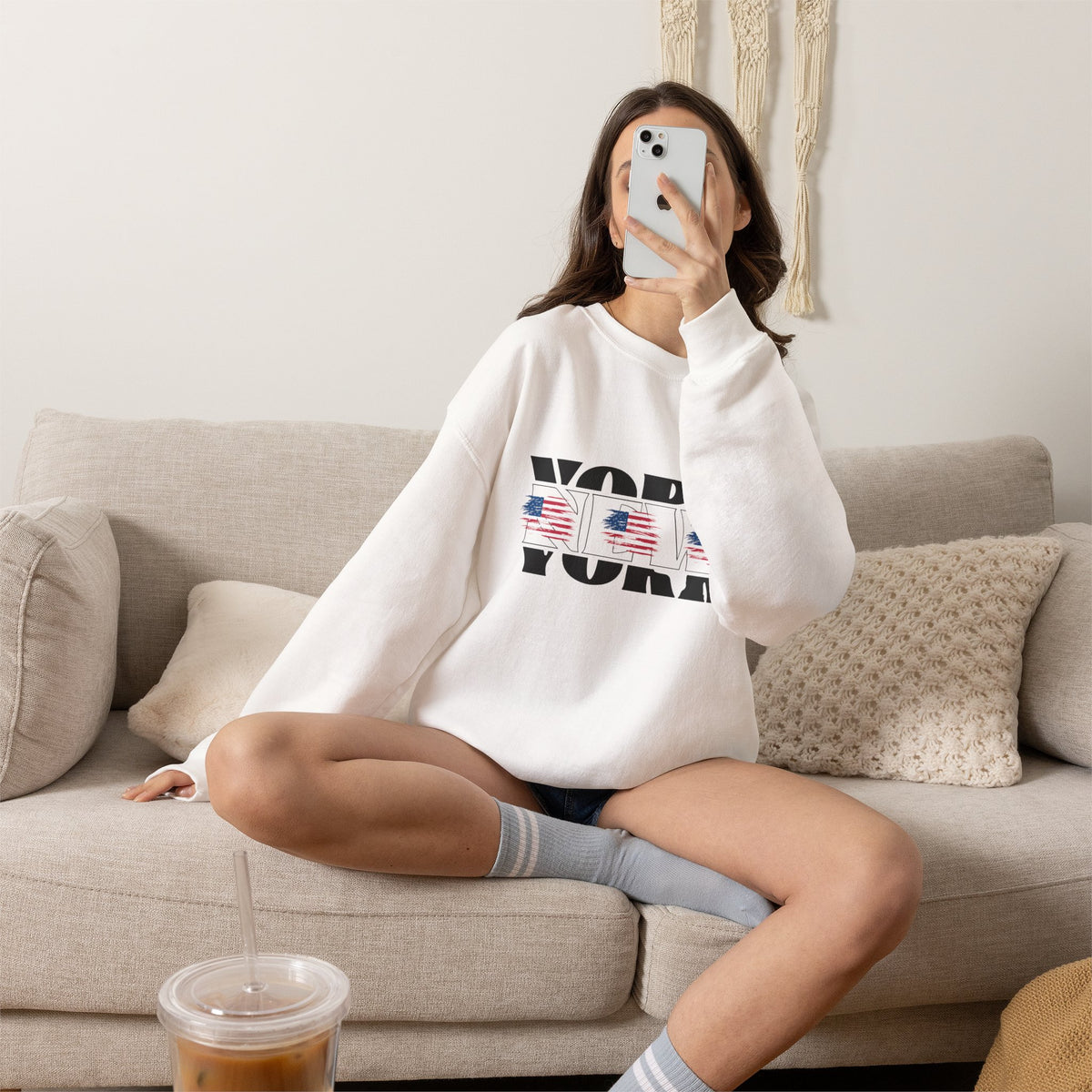 New York American Flag Sweatshirt Premium Design SKIALFA Unisex