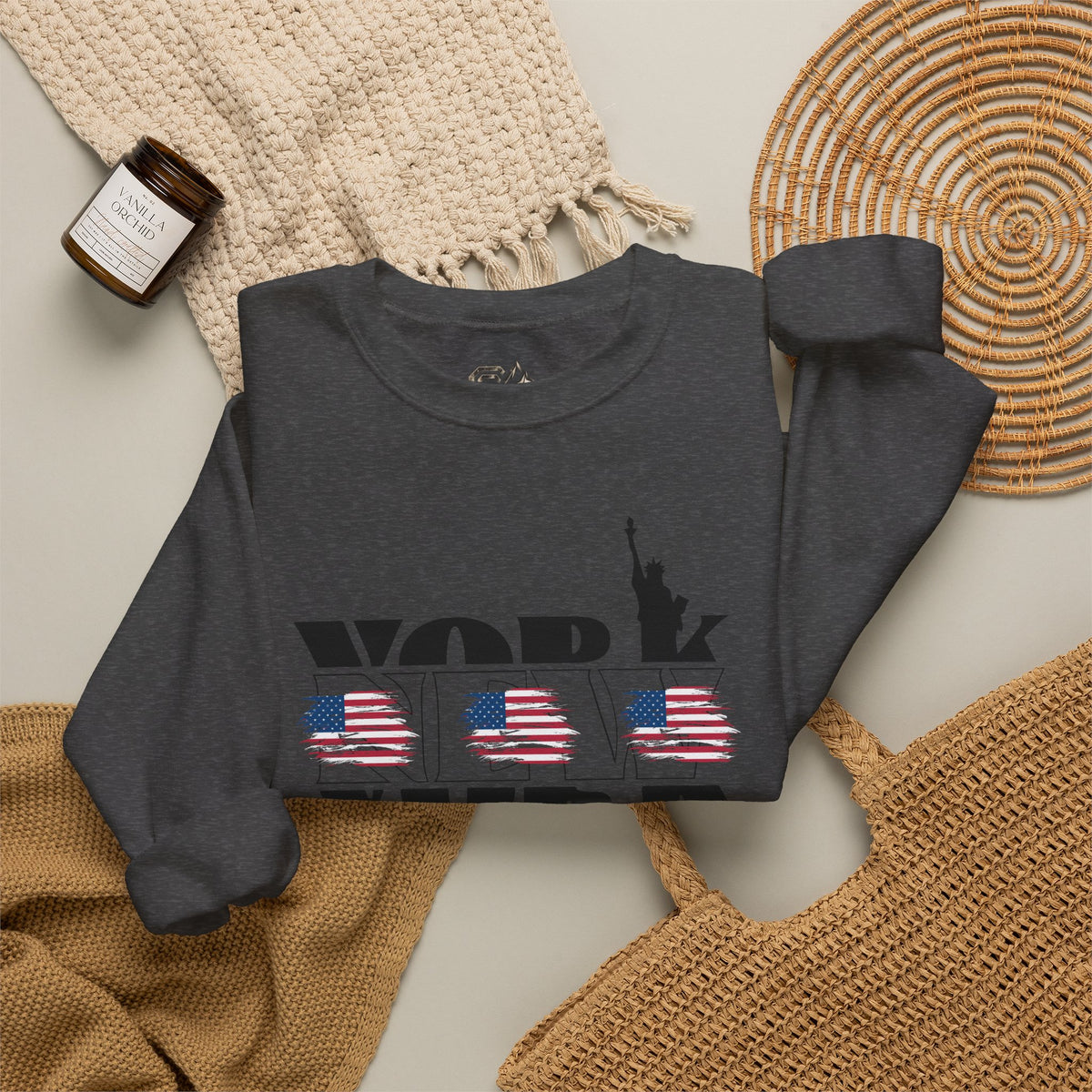 New York American Flag Sweatshirt Premium Design SKIALFA Unisex